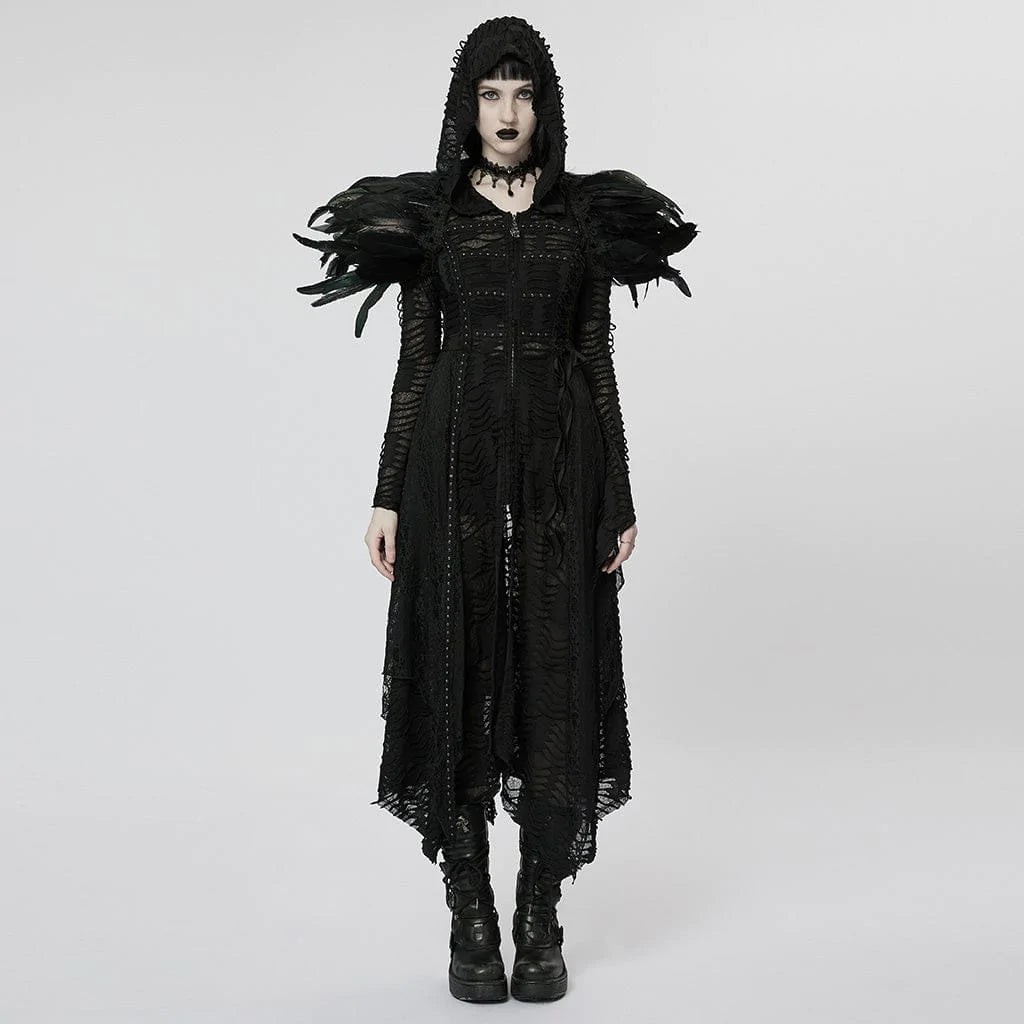 PUNK RAVE Women's Gothic Strappy Feather Cape