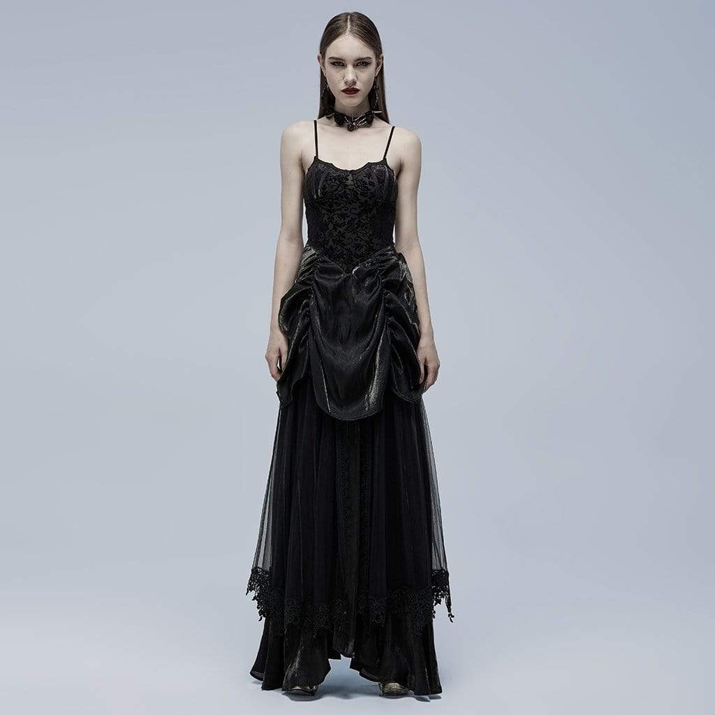 Punk Rave Women's Gothic Strappy Ruffle Layered Slip Dress