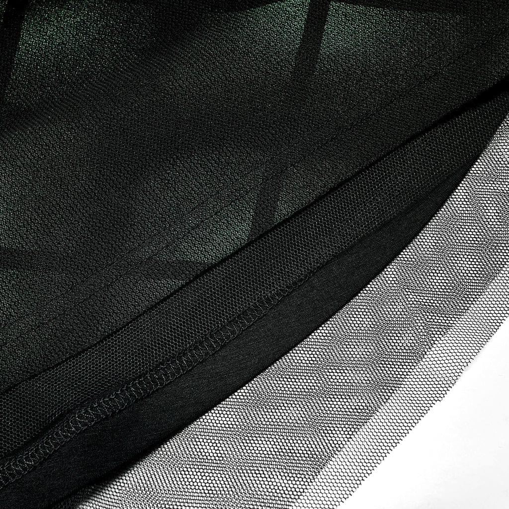 Punk Rave Women's Grunge Halterneck Green Plaid Mesh Dress