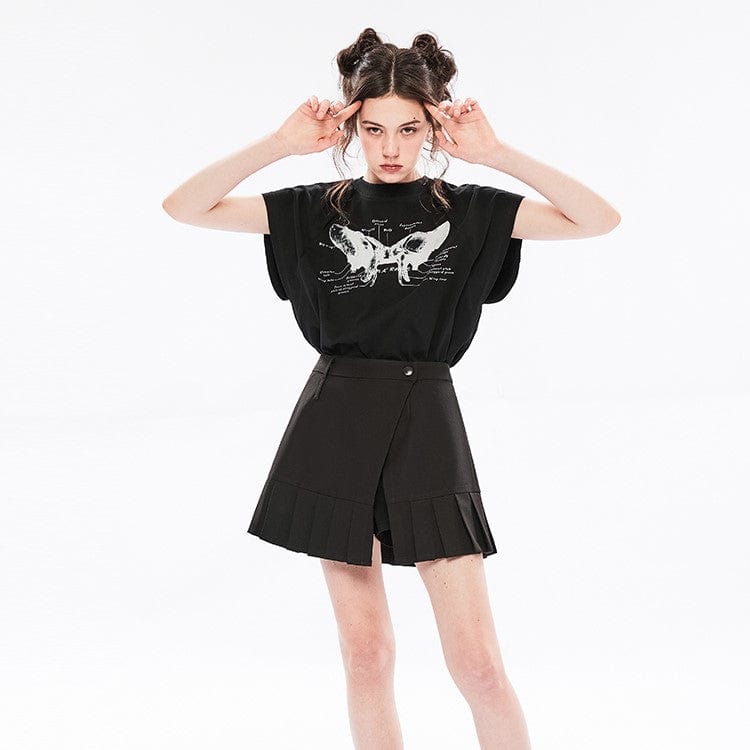 Punk Rave Women's Grunge Off Shouder Butterfly Printed Casual Tee
