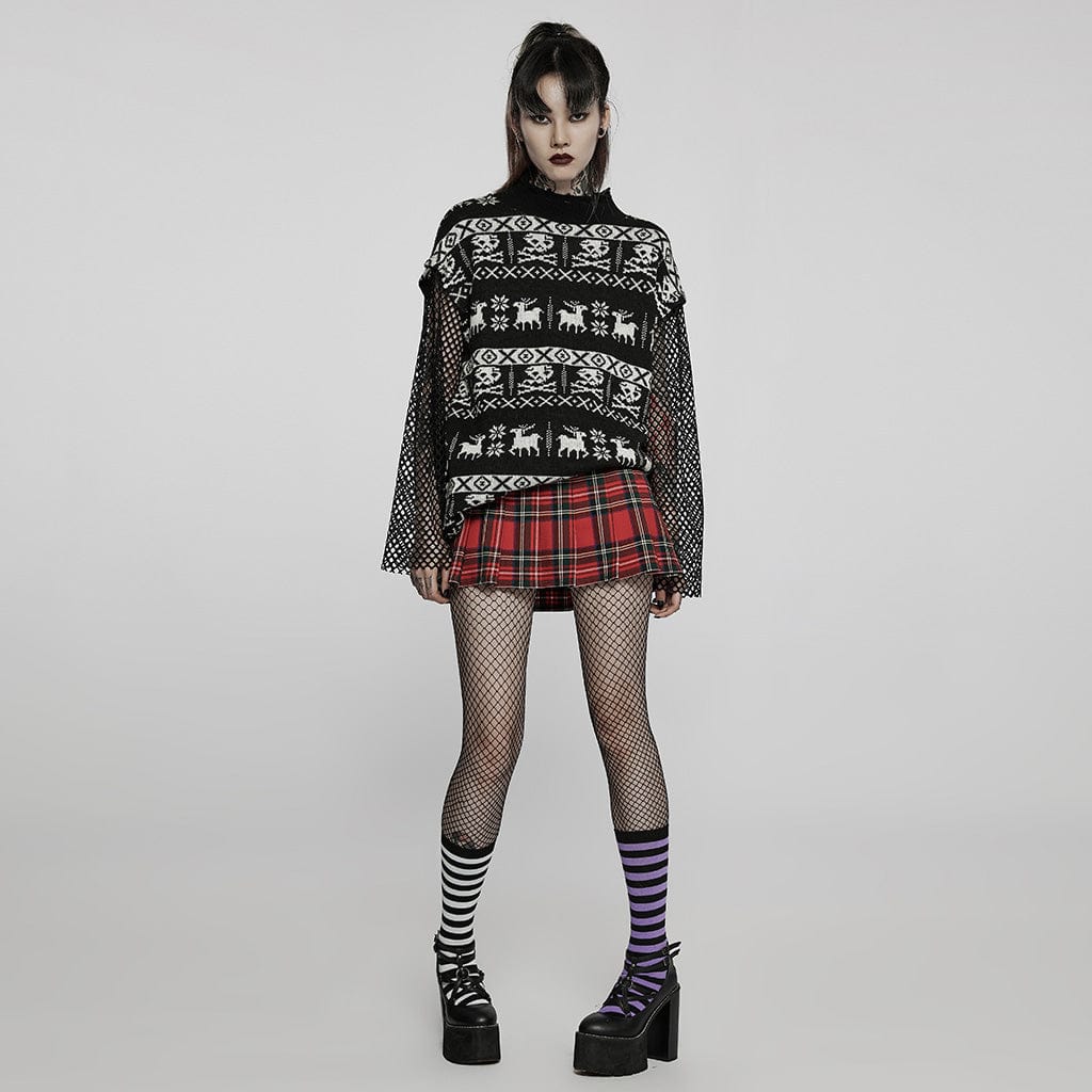 PUNK RAVE Women's Grunge Skull Deer Loose Sweater