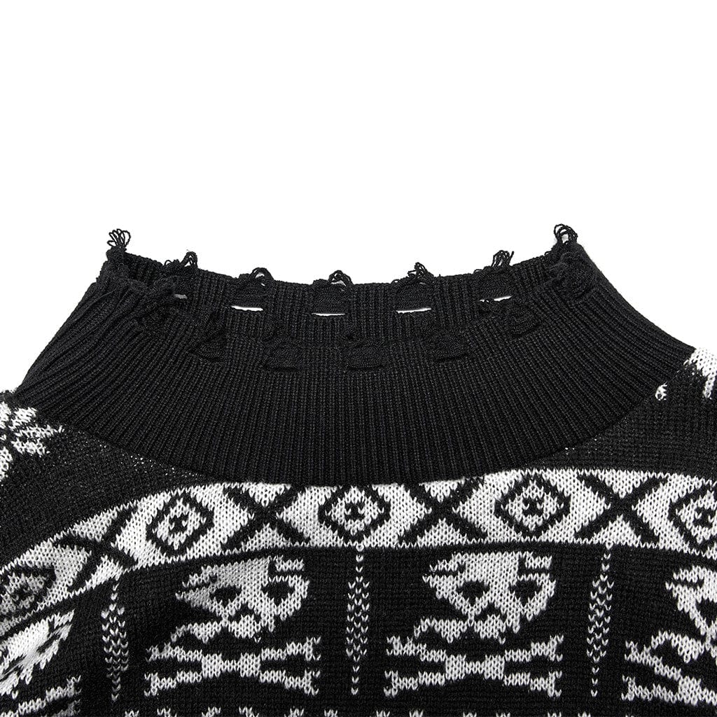 PUNK RAVE Women's Grunge Skull Deer Loose Sweater