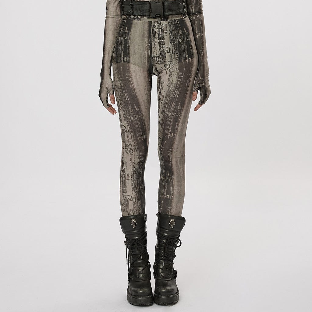 PUNK RAVE Women's Grunge Tie-dyed Mesh Leggings