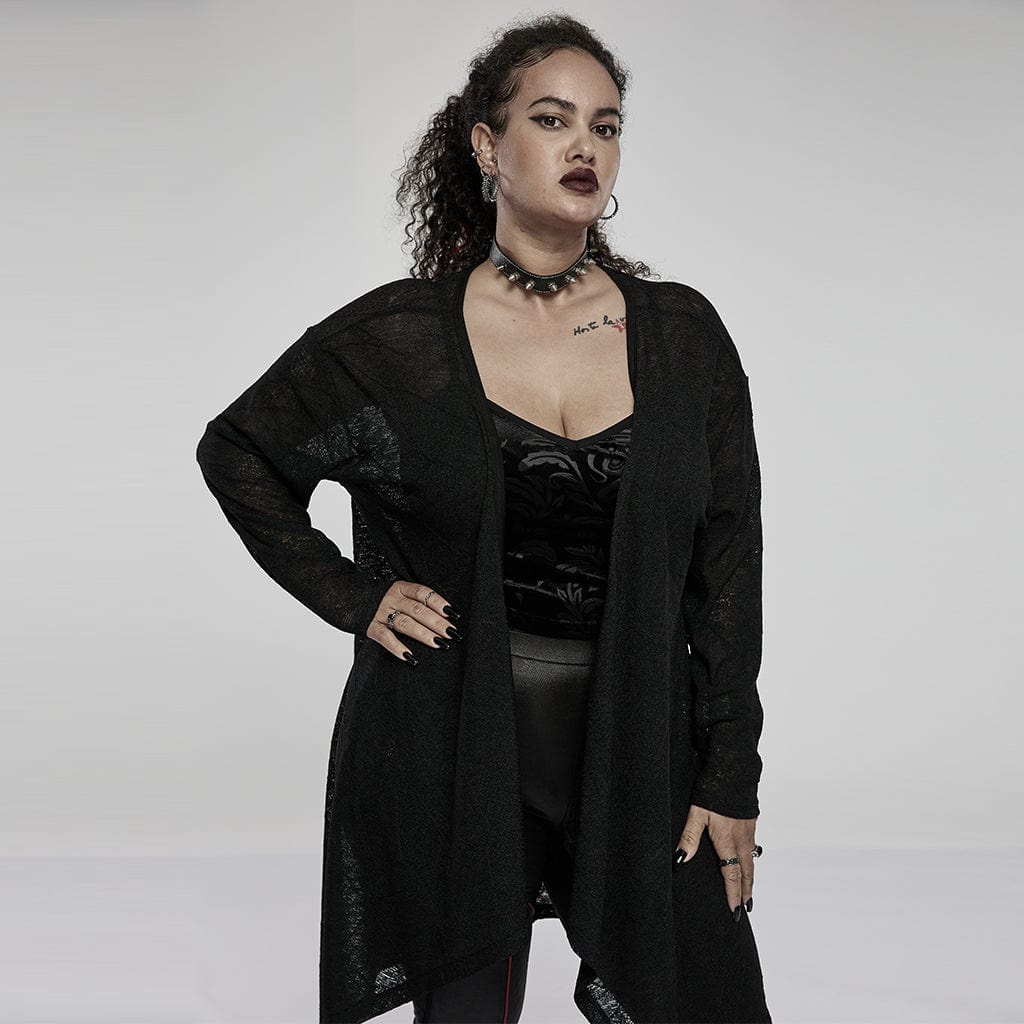 Punk Rave Women's Plus Size Gothic Back Skull Kimono Cardigan