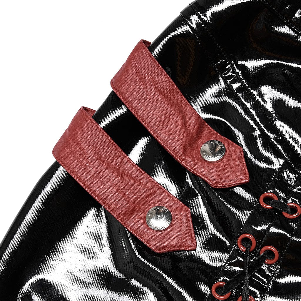 Punk Rave Women's Plus Size Punk Military Style Lacing-up Patent Leather Wraped Skirt