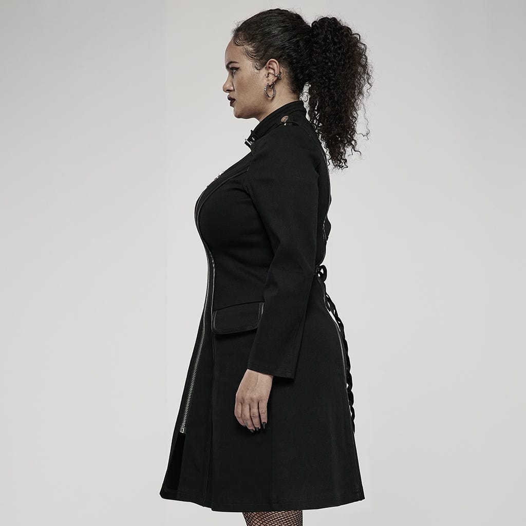 Punk Rave Women's Plus Size Punk Military Style Side Zip Long Sleeved Dress
