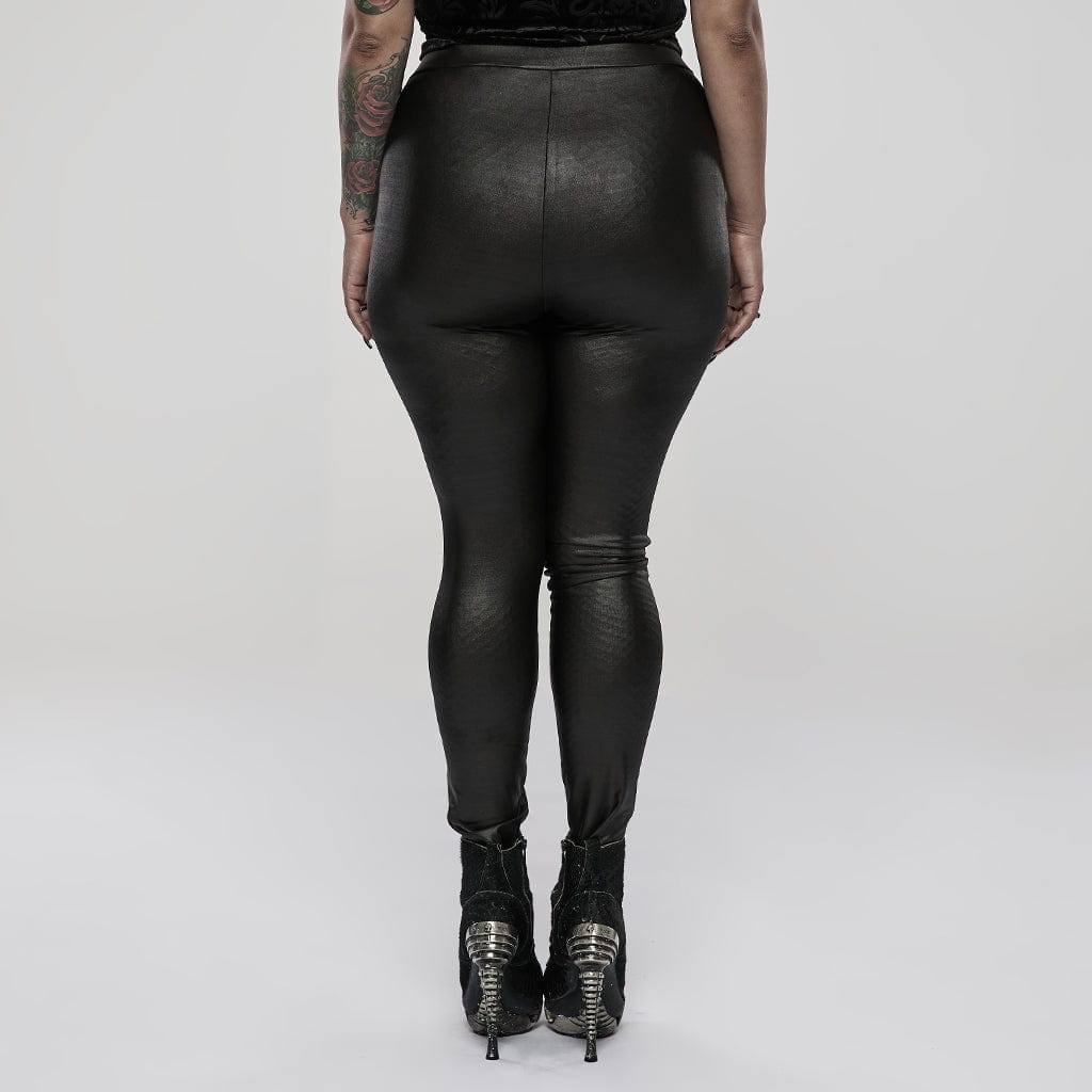 Punk Rave Women's Plus Size Punk Side Zip Faux Leather Leggings