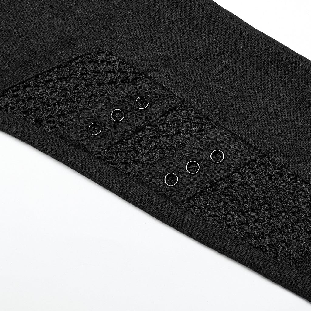 PUNK RAVE Women's Punk Buckles Mesh Splice Eyelets Jeans