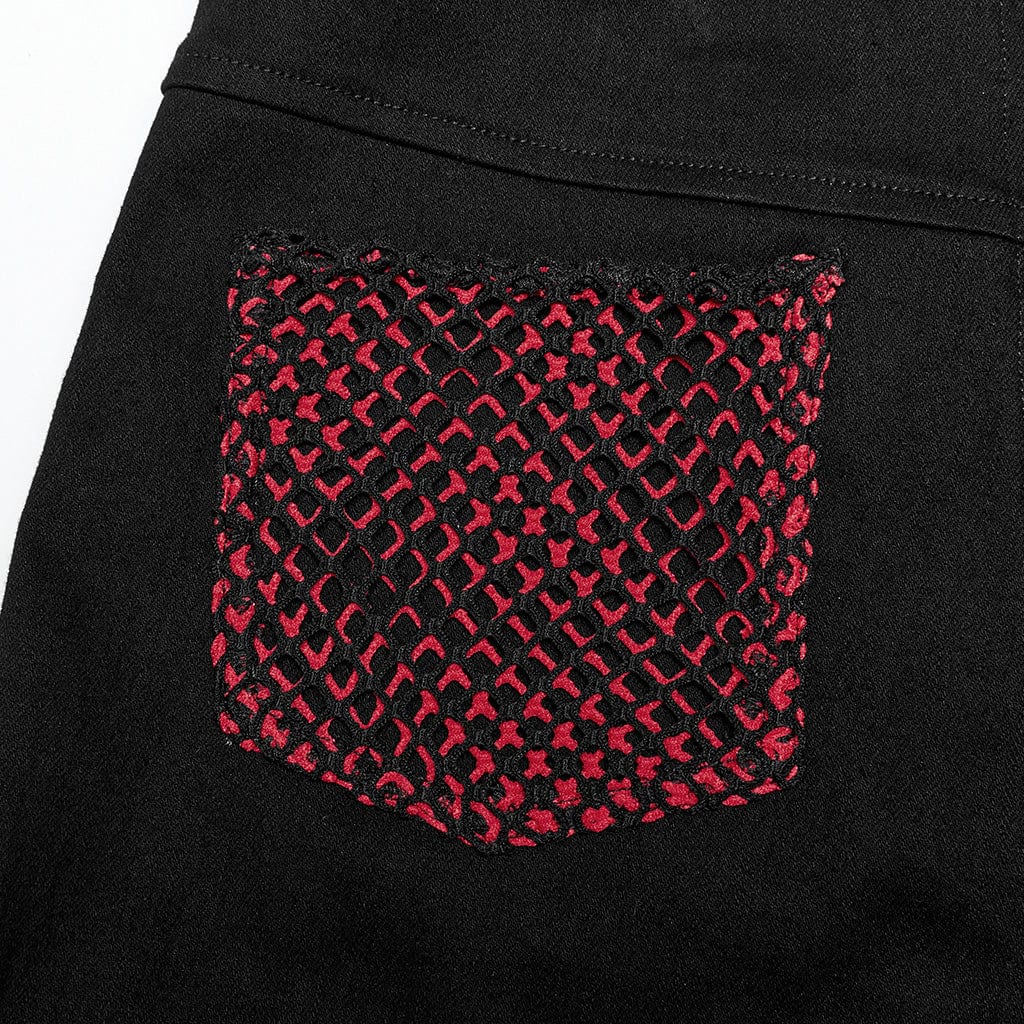 PUNK RAVE Women's Punk Double Color Mesh Splice Jeans