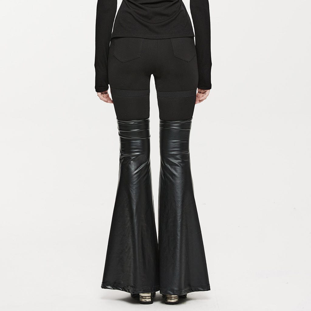 PUNK RAVE Women's Punk Eyelet Leggings with Faux Leather Leg Warmers