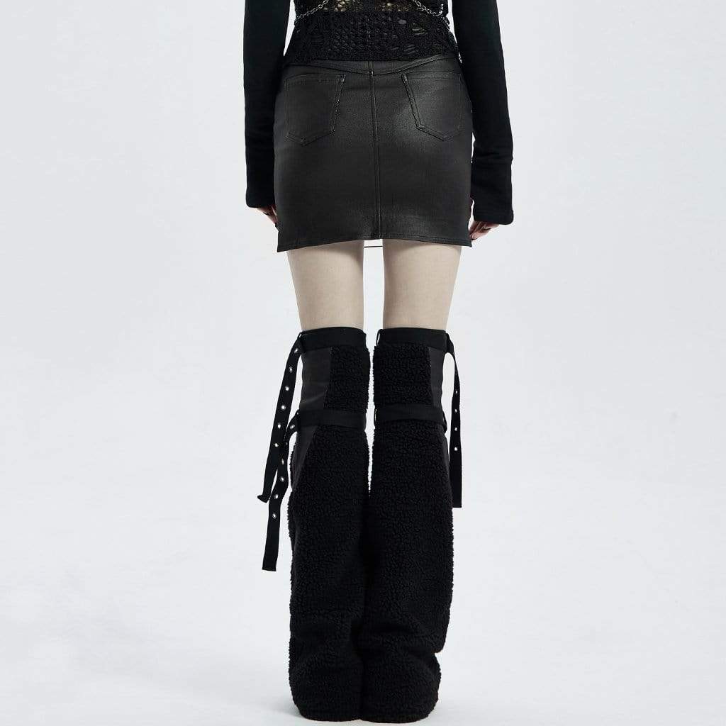 Women's Punk Faux Leather Grommet String Wrapped Skirts