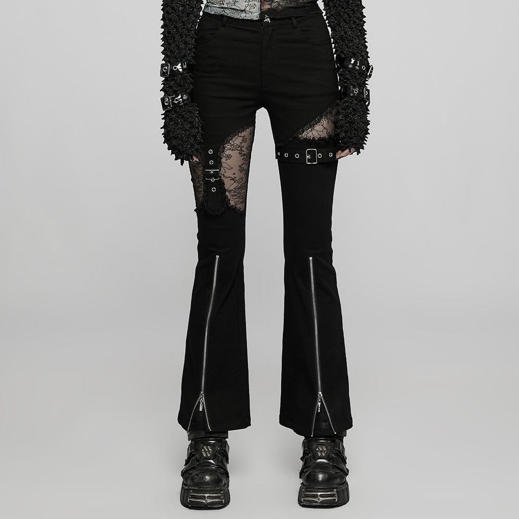 PUNK RAVE Women's Punk Front Zip Cutout Bell-bottoms