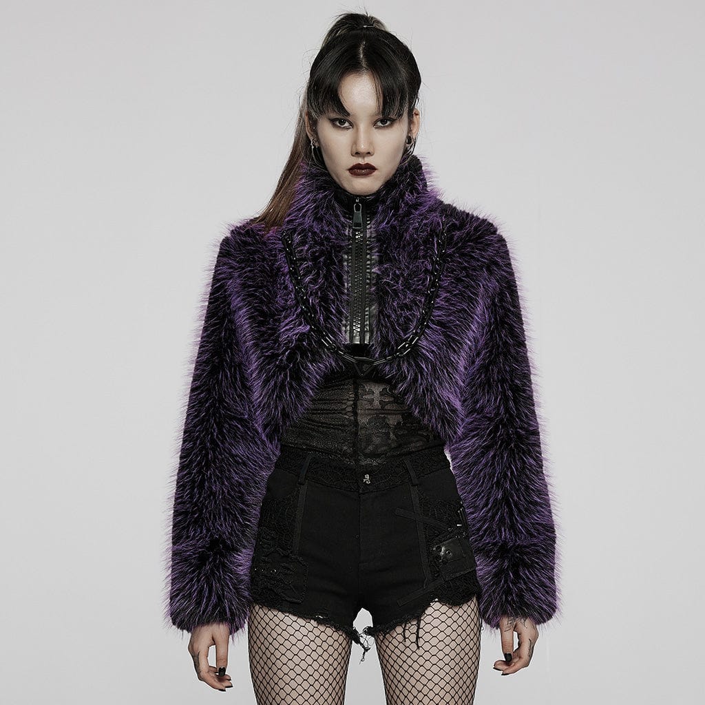 PUNK RAVE Women's Punk Front Zip Woolen Short Coat