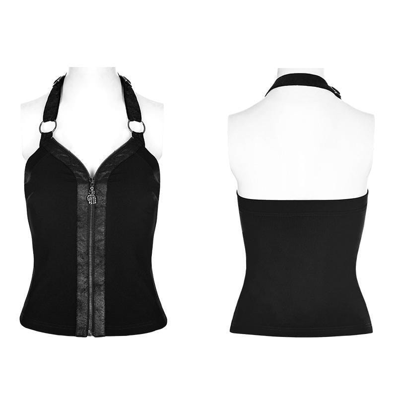 Women's Punk Halter Zipper Backless Vest