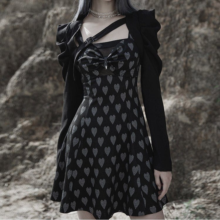 PUNK RAVE Women's Punk Heart Printed Bowknot Slip Dress