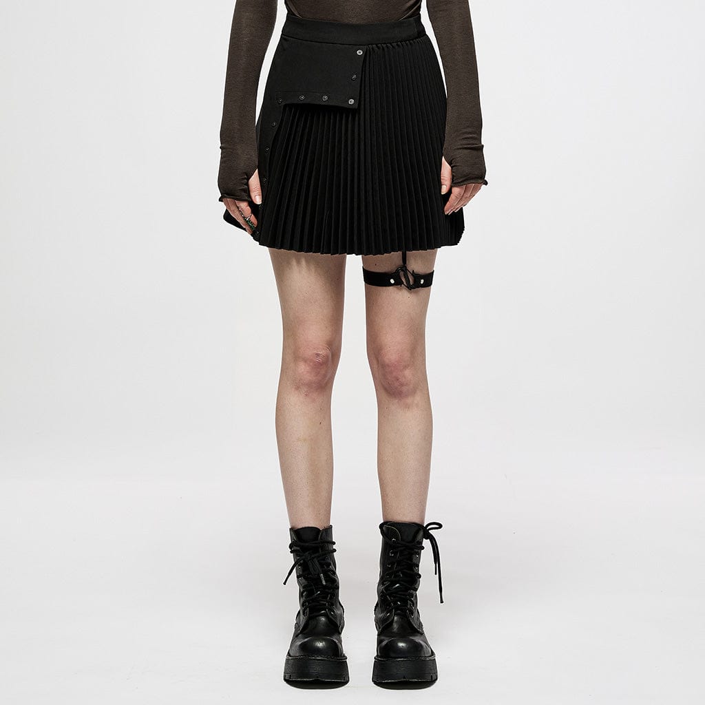 PUNK RAVE Women's Punk High-waisted Pleated Skirt With Garter