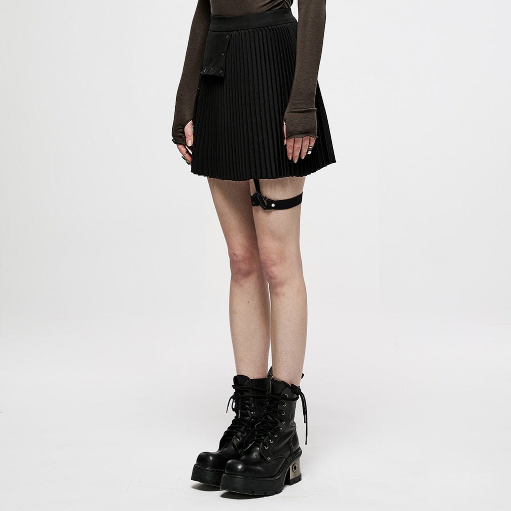 PUNK RAVE Women's Punk High-waisted Pleated Skirt With Garter