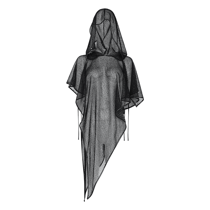 PUNK RAVE Women's Punk Irregular Mesh Cloak with Hood