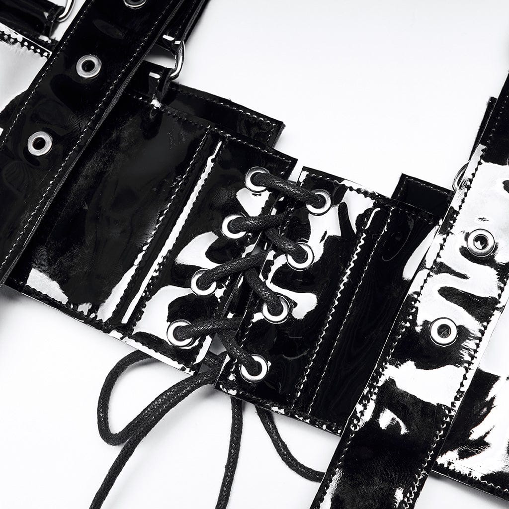 PUNK RAVE Women's Punk Lacing-up Faux Leather Wide Belt with Shoulder Straps