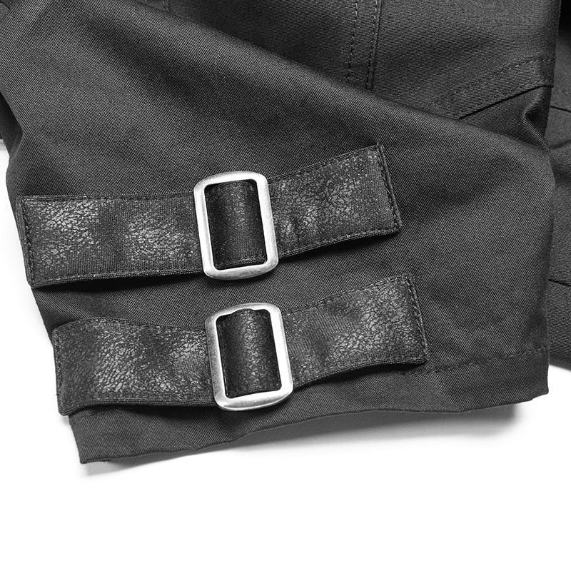 Women's Punk Military Turndown Collar Short Sleeve Black Shirt