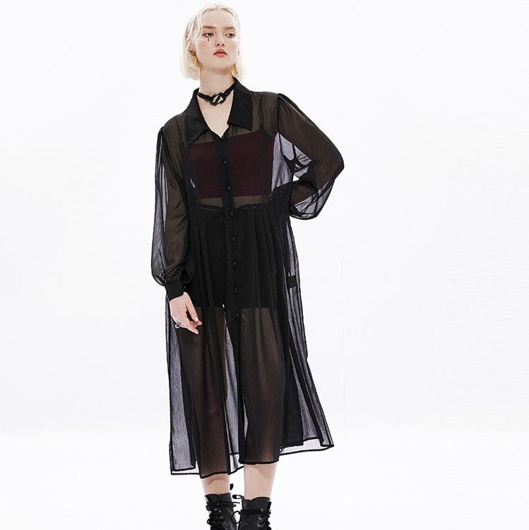 Punk Rave Women's Punk Puff Sleeved Sheer Long Coat