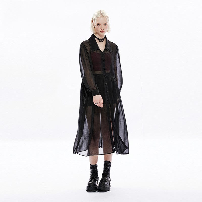 Punk Rave Women's Punk Puff Sleeved Sheer Long Coat