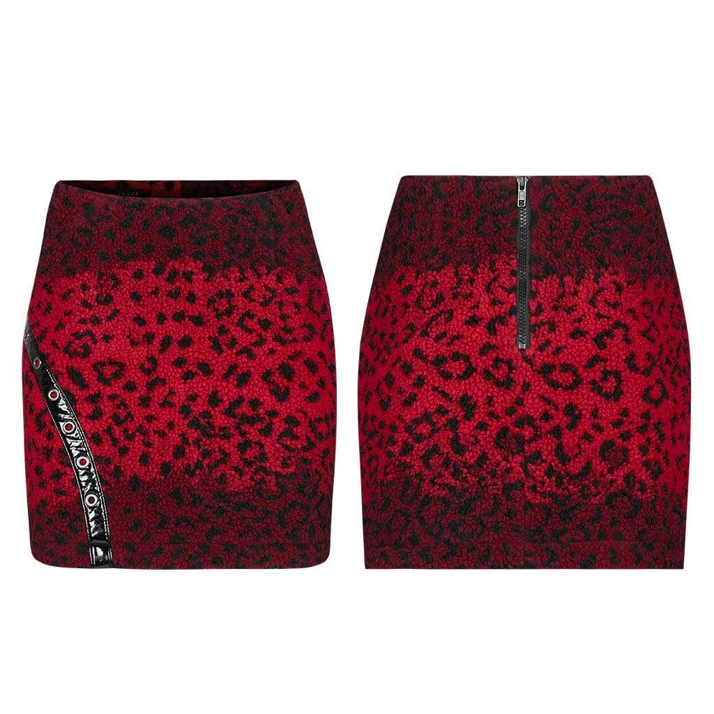 Women's Punk Red Leopard Printed Mini Skirts