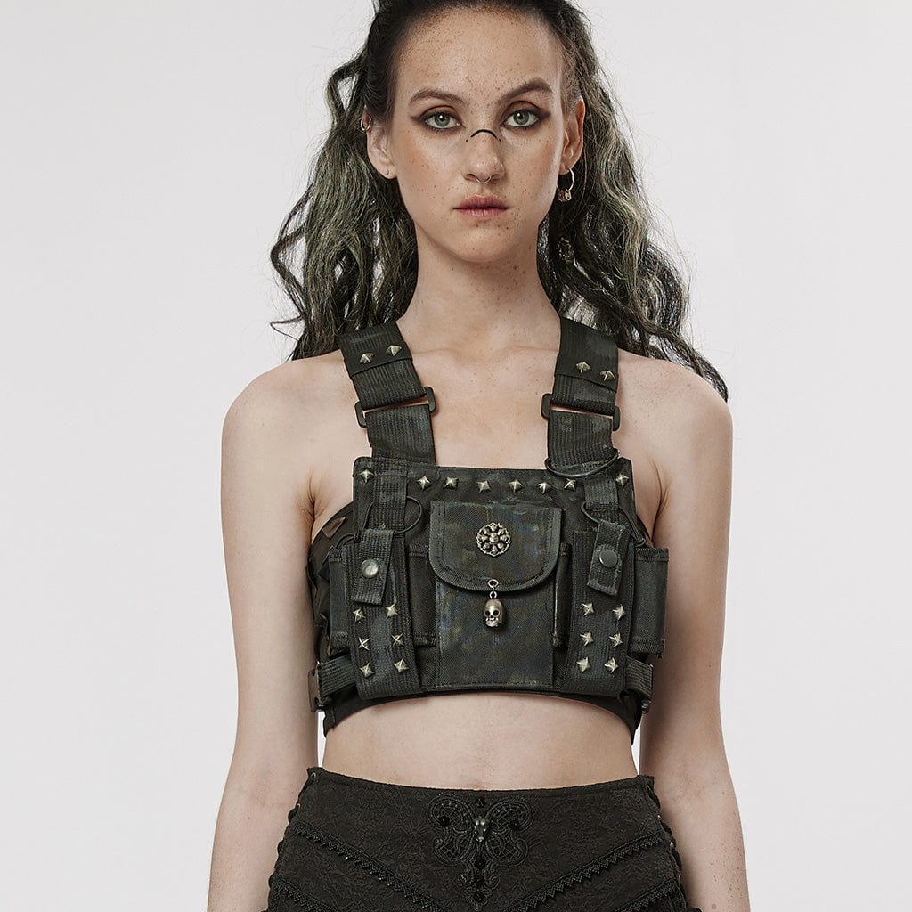 PUNK RAVE Women's Punk Rivets Skull Strap Bag