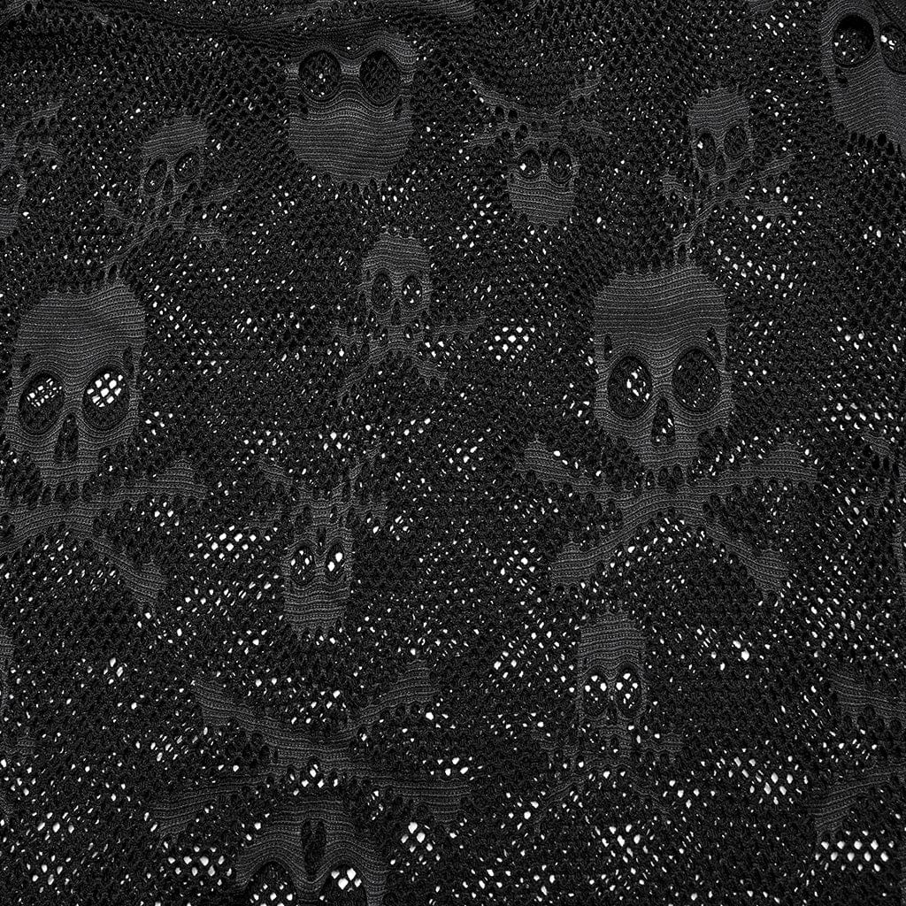 PUNK RAVE Women's Punk Skull Mesh Tank Top with Oversleeves