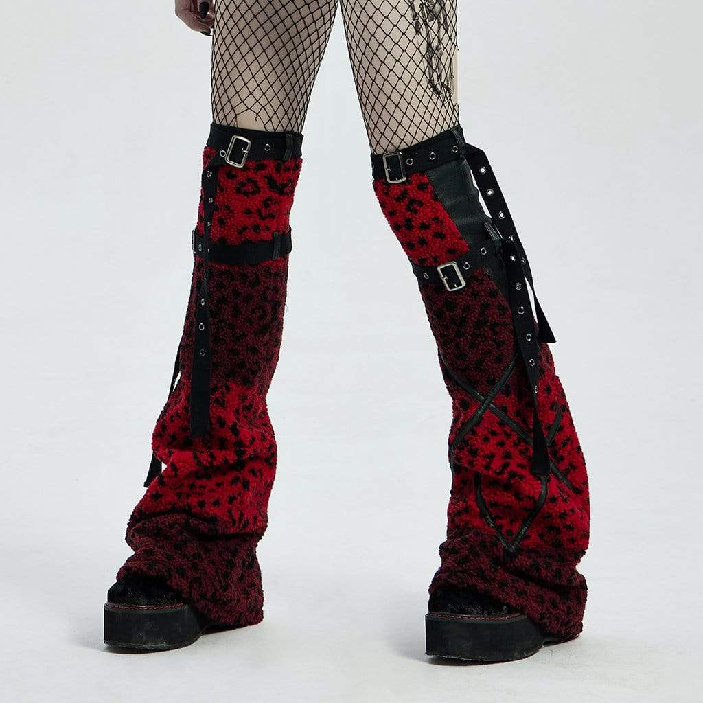 Women's Punk Woolen Long Boots Sets with Adjustable Straps