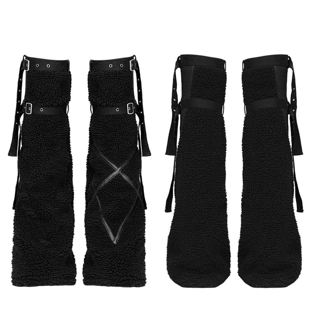 Women's Punk Woolen Long Boots Sets with Adjustable Straps