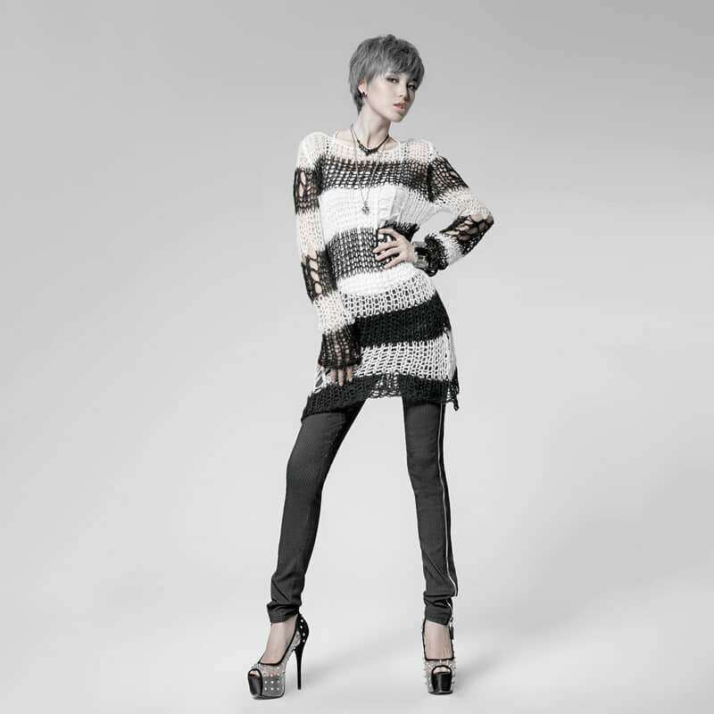 Women's Striped Ripped Casual Sweater