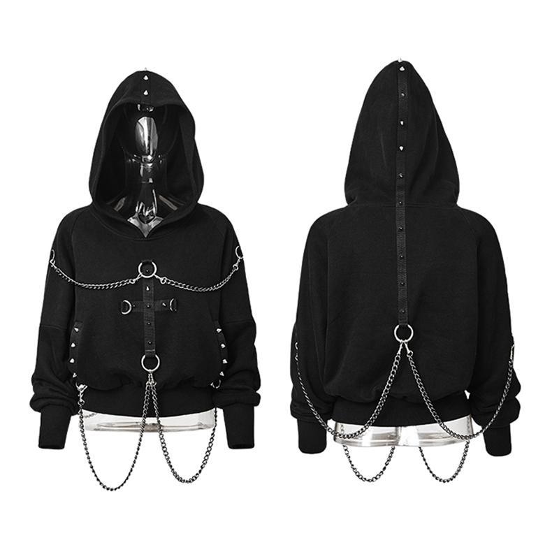Women's Punk Cross Mental Chain Hoodies Black