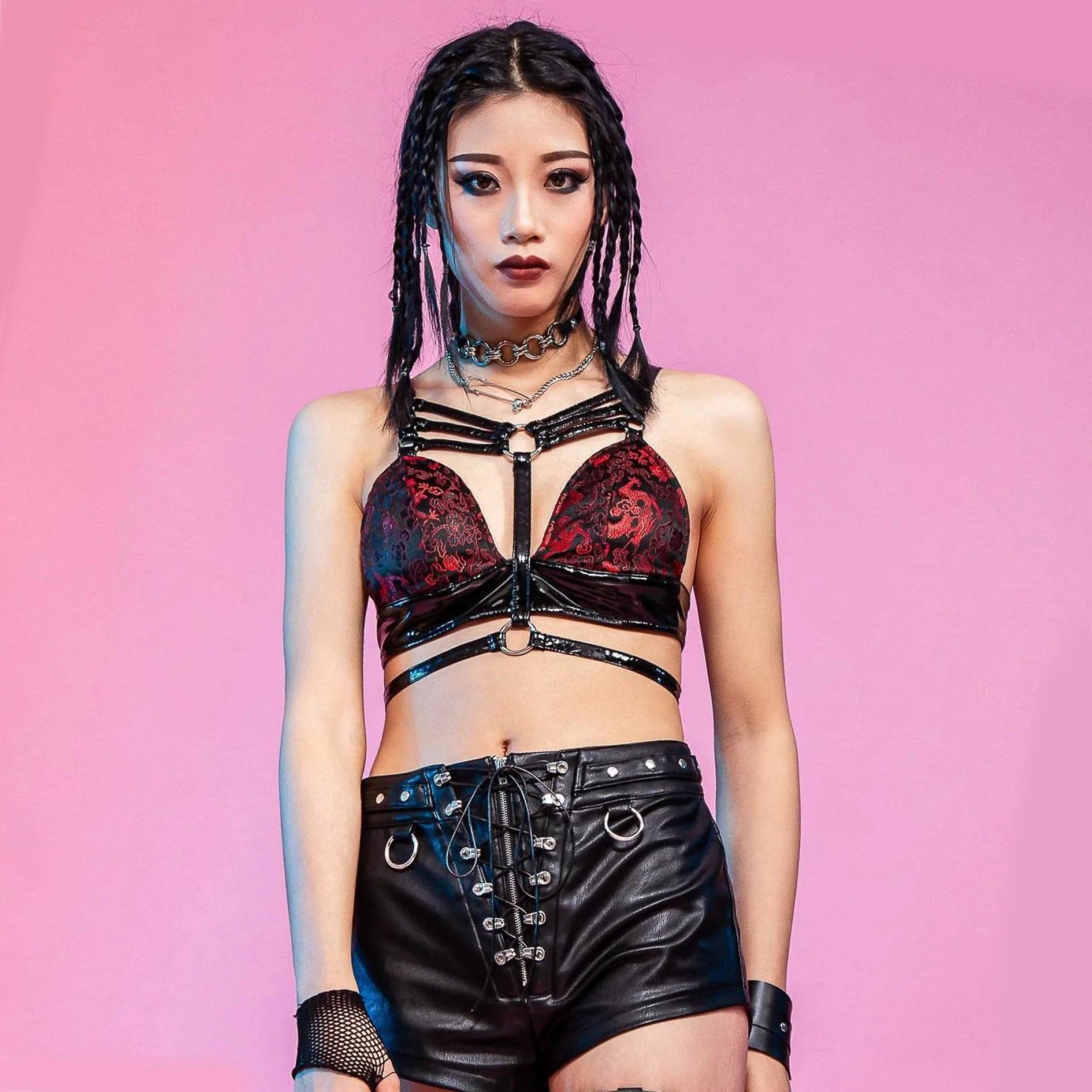 RNG Women's Gothic Floral Embroidered Strap Bustier