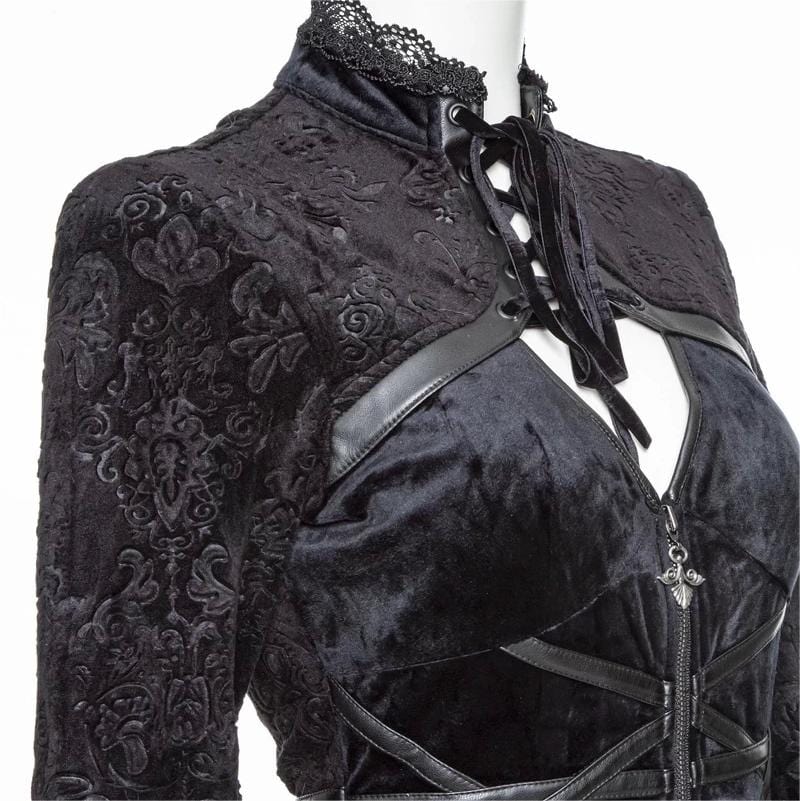 RNG Women's Gothic Plunging Embossing Mock Two-piece Dress