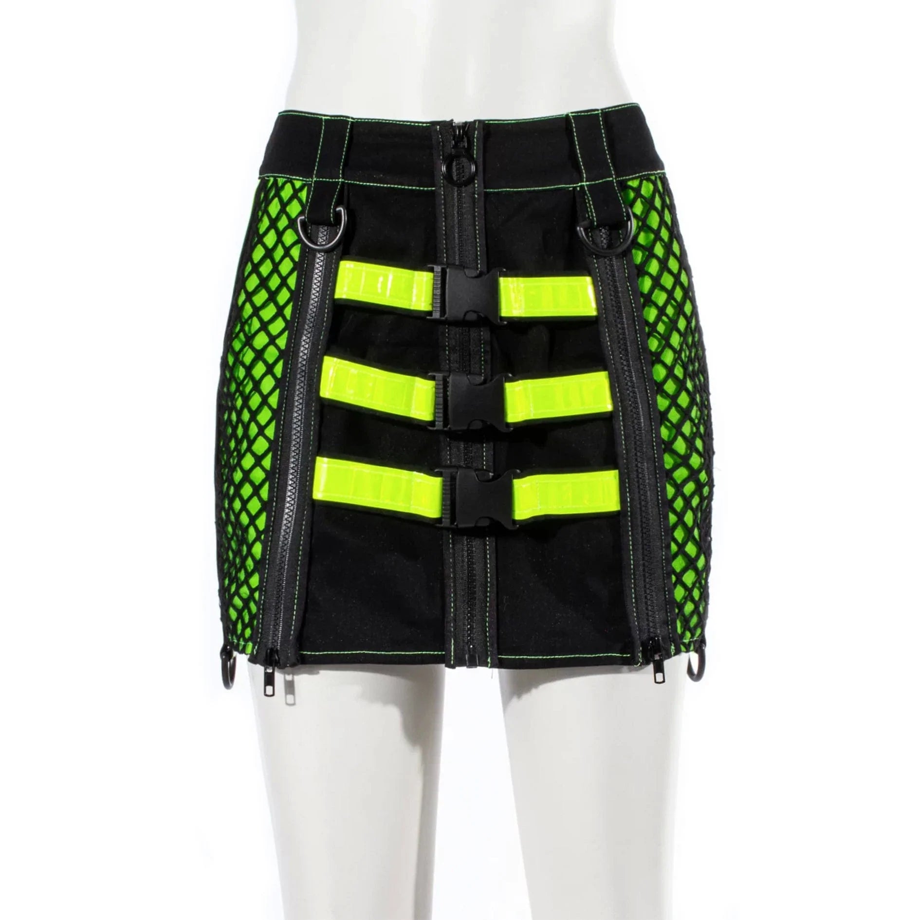 RNG Women's Grunge Contrast Color Buckle Skirt Green