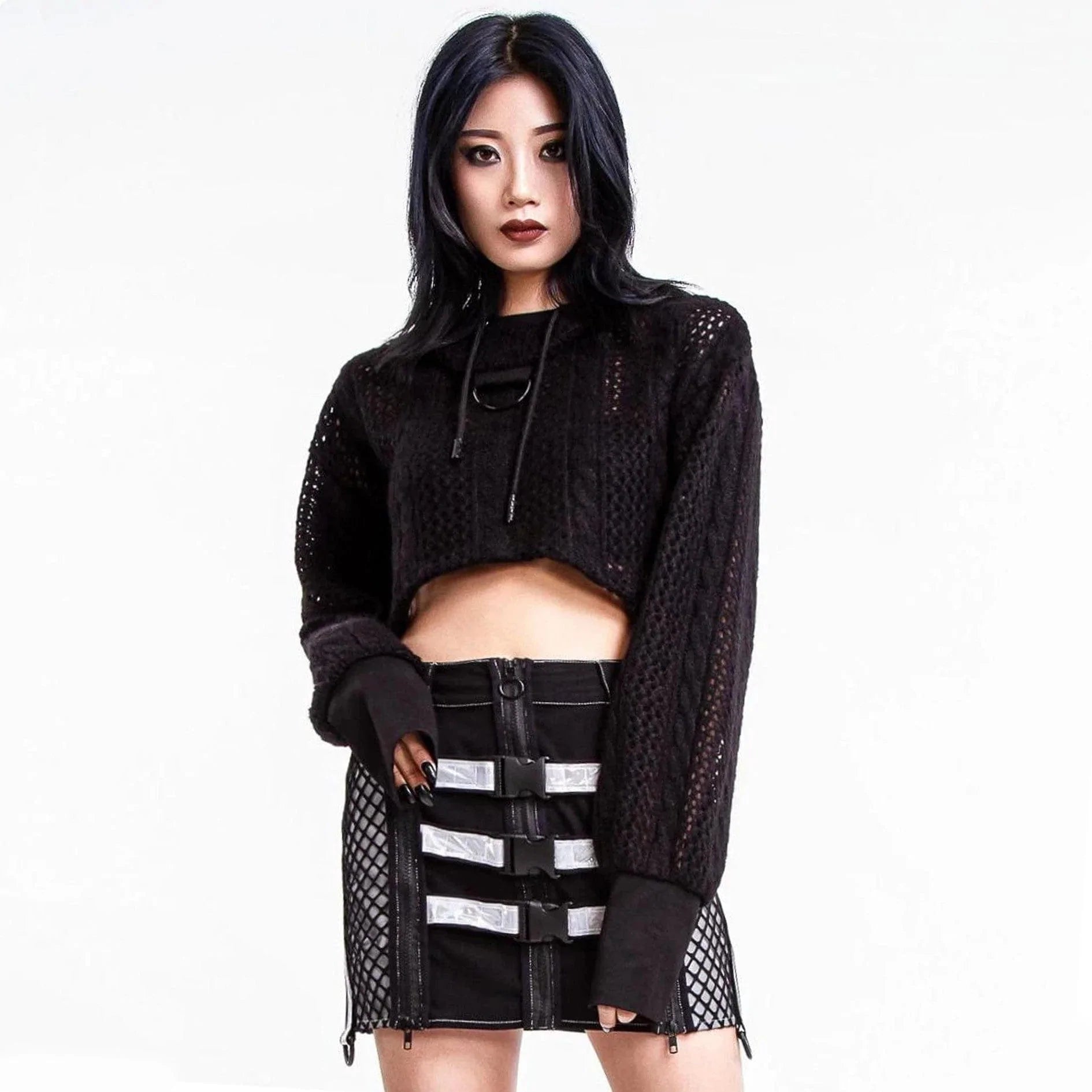 RNG Women's Grunge Contrast Color Buckle Skirt White