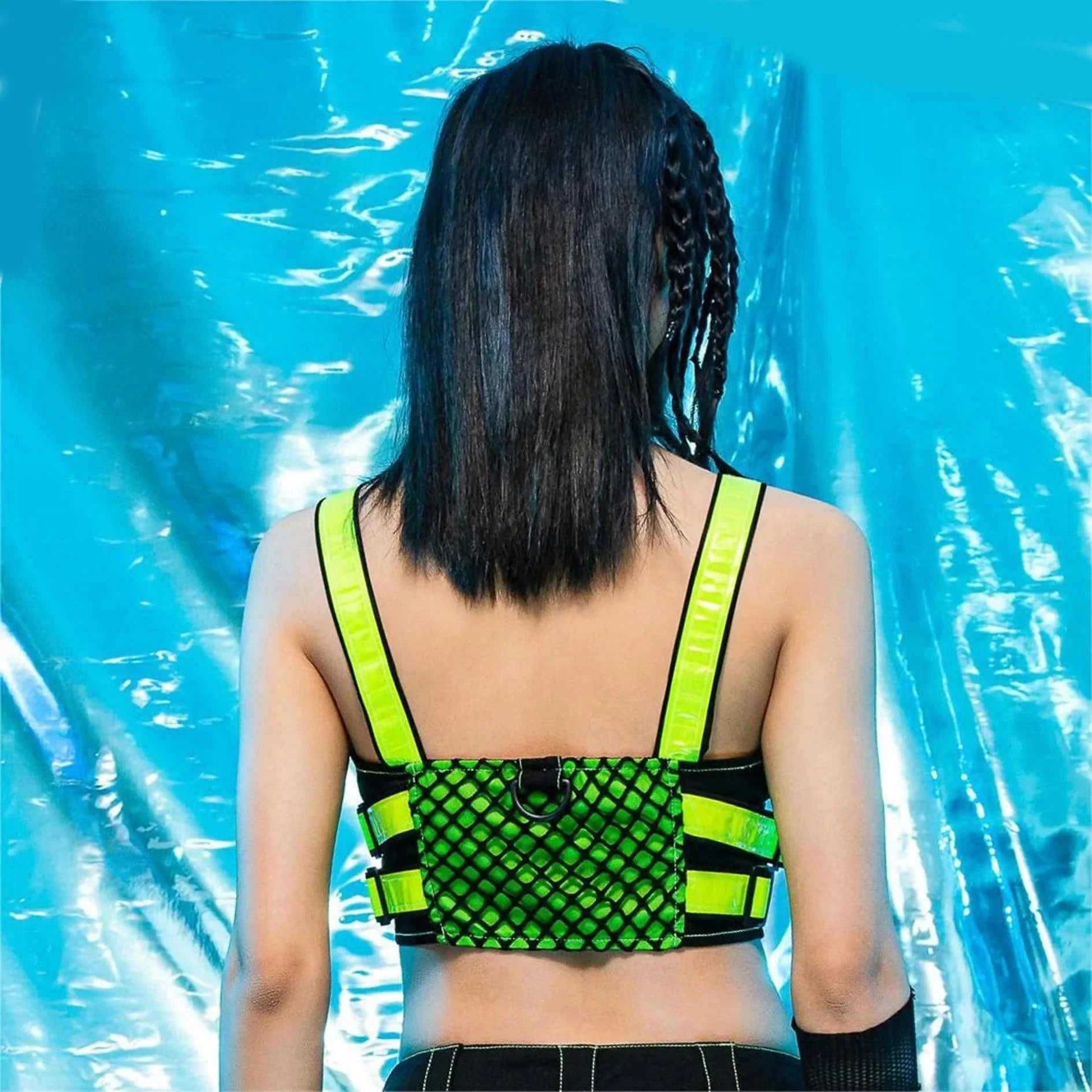 RNG Women's Grunge Contrast Color Buckle Vest Green