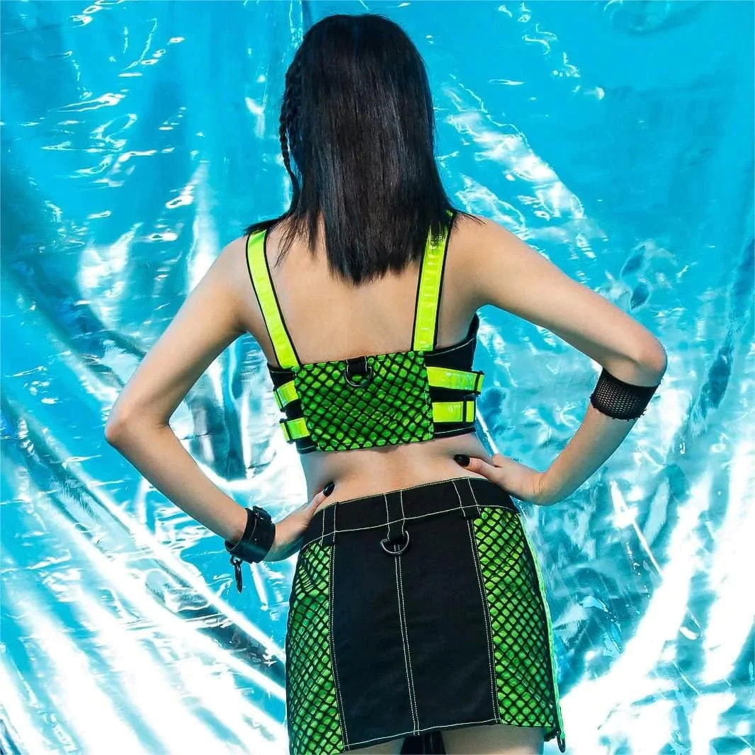 RNG Women's Grunge Contrast Color Buckle Vest Green