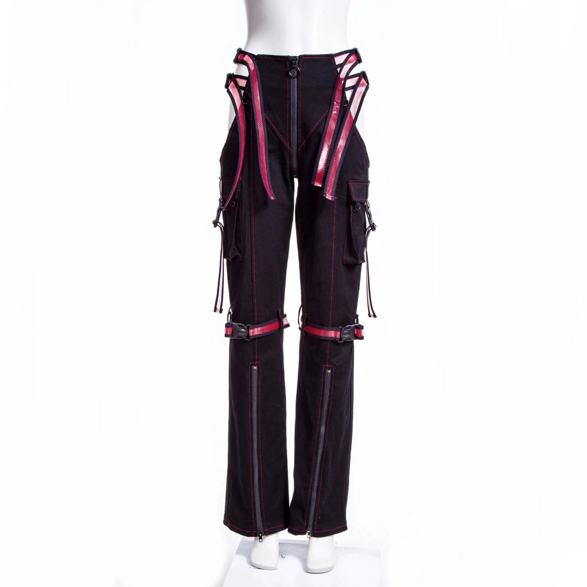 RNG Women's Grunge Cutout Straps Pants Red