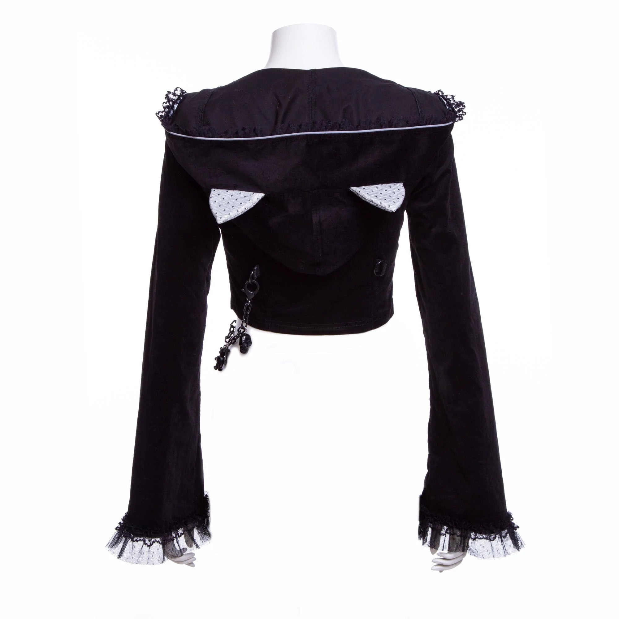 RNG Women's Grunge Lace Splice Jacket with Hood Black