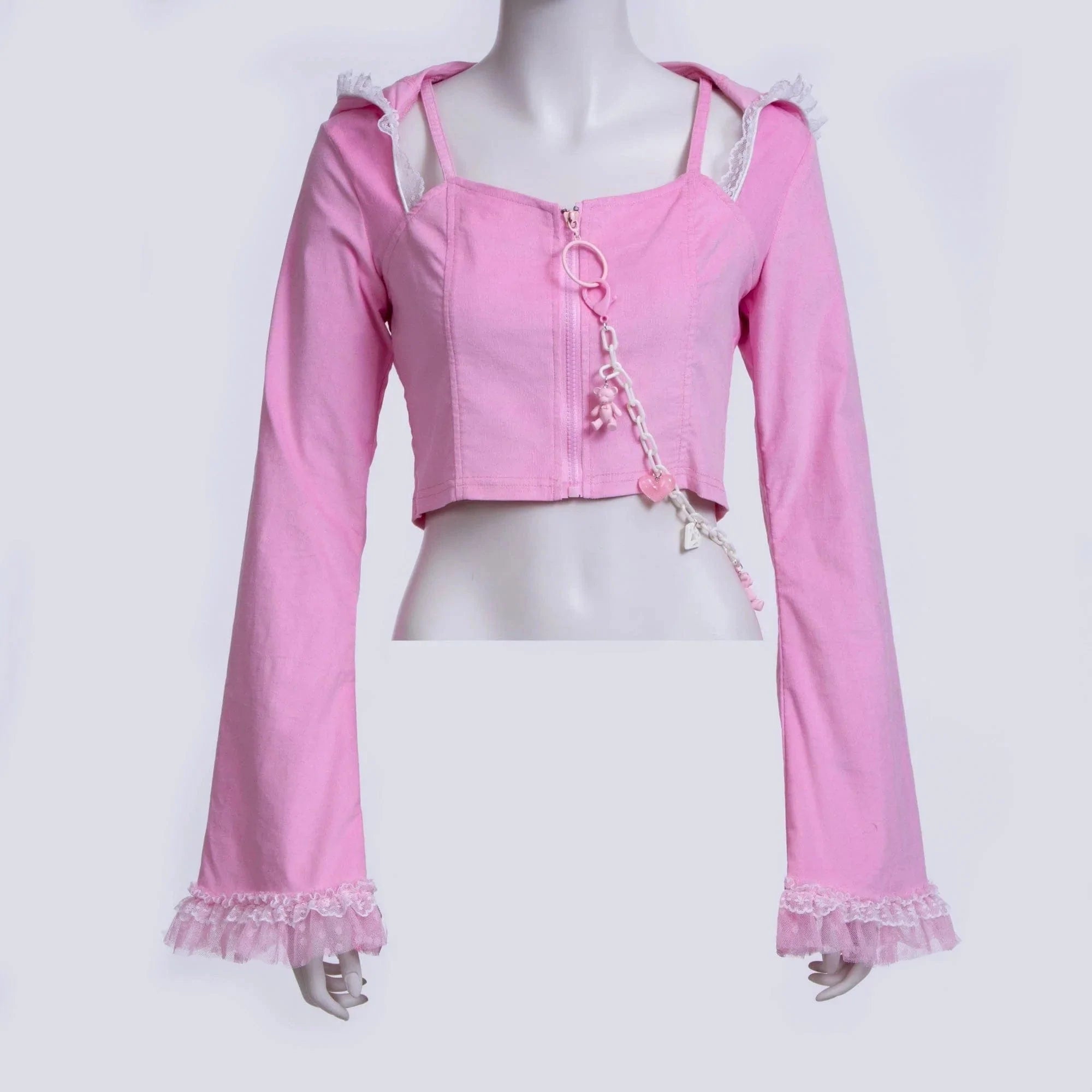 RNG Women's Grunge Lace Splice Jacket with Hood Pink