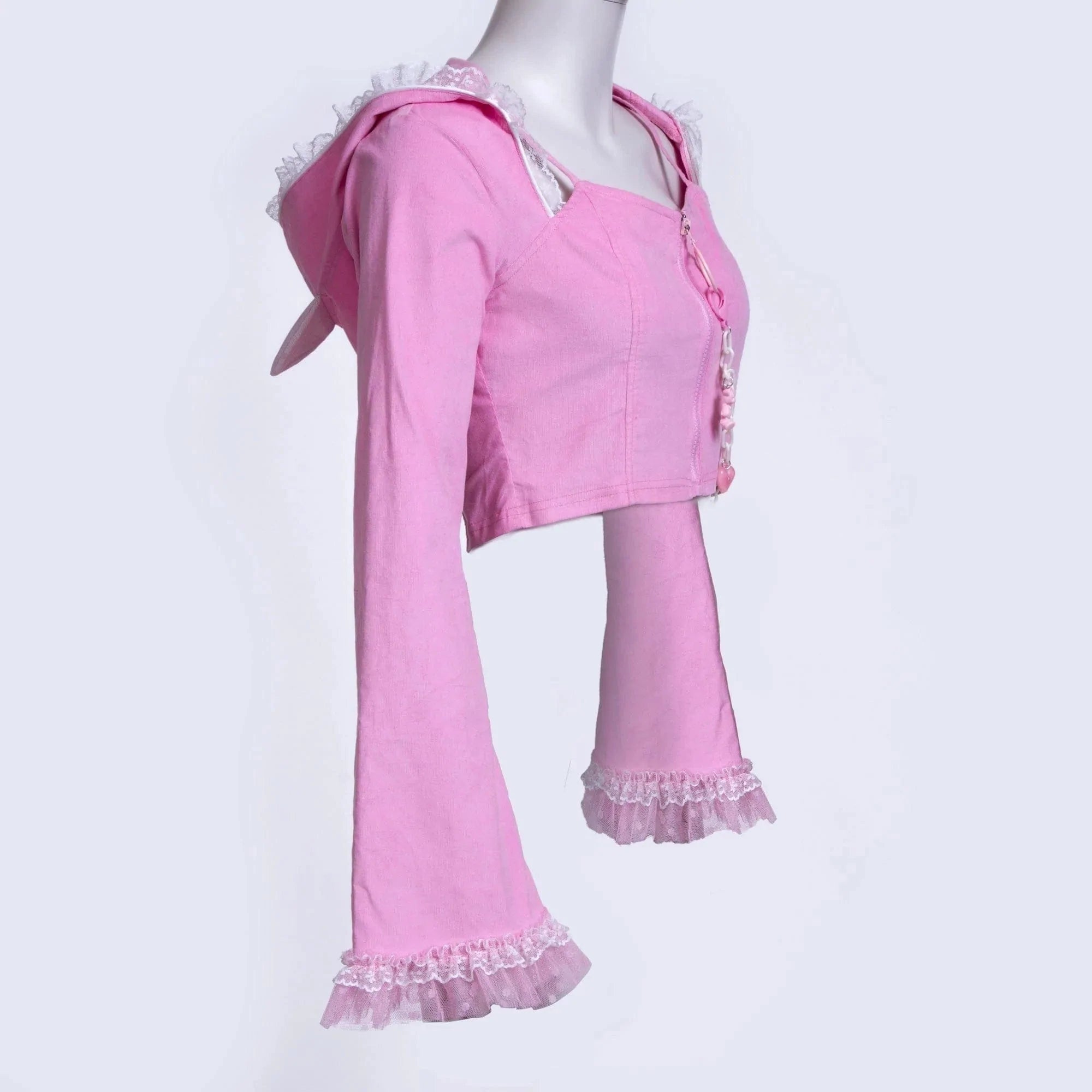 RNG Women's Grunge Lace Splice Jacket with Hood Pink