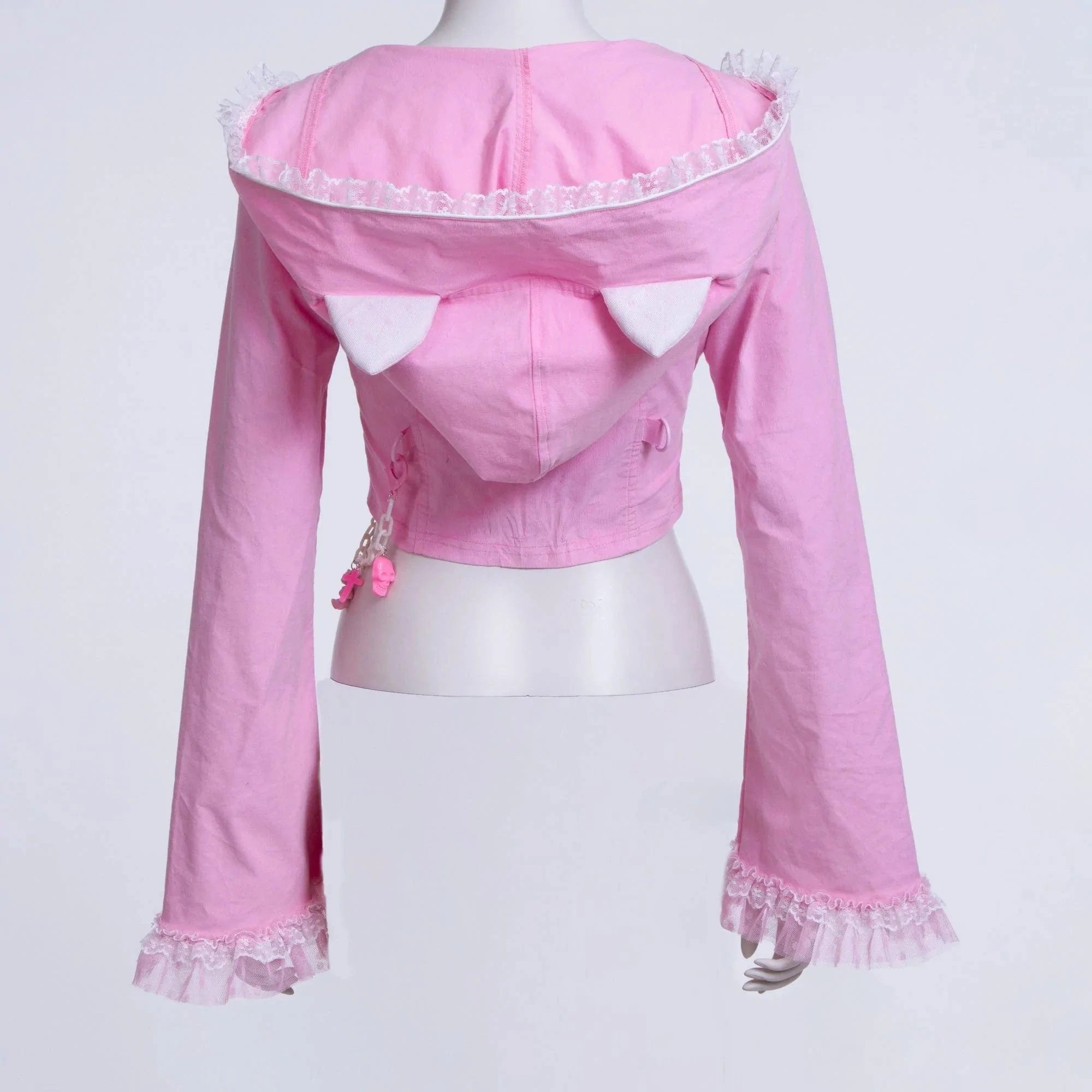 RNG Women's Grunge Lace Splice Jacket with Hood Pink