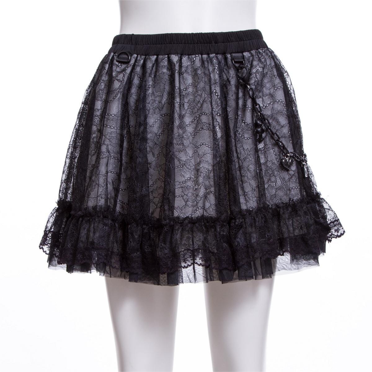 RNG Women's Grunge Layered Lace Skirt with Chain