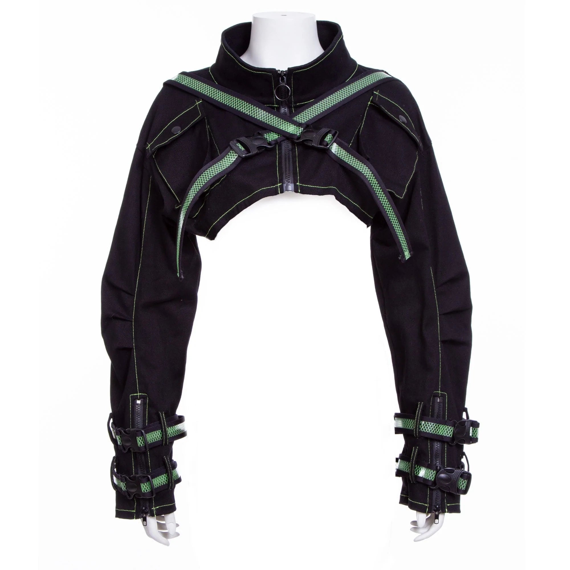 RNG Women's Grunge Stand Collar Straps Short Jacket Green