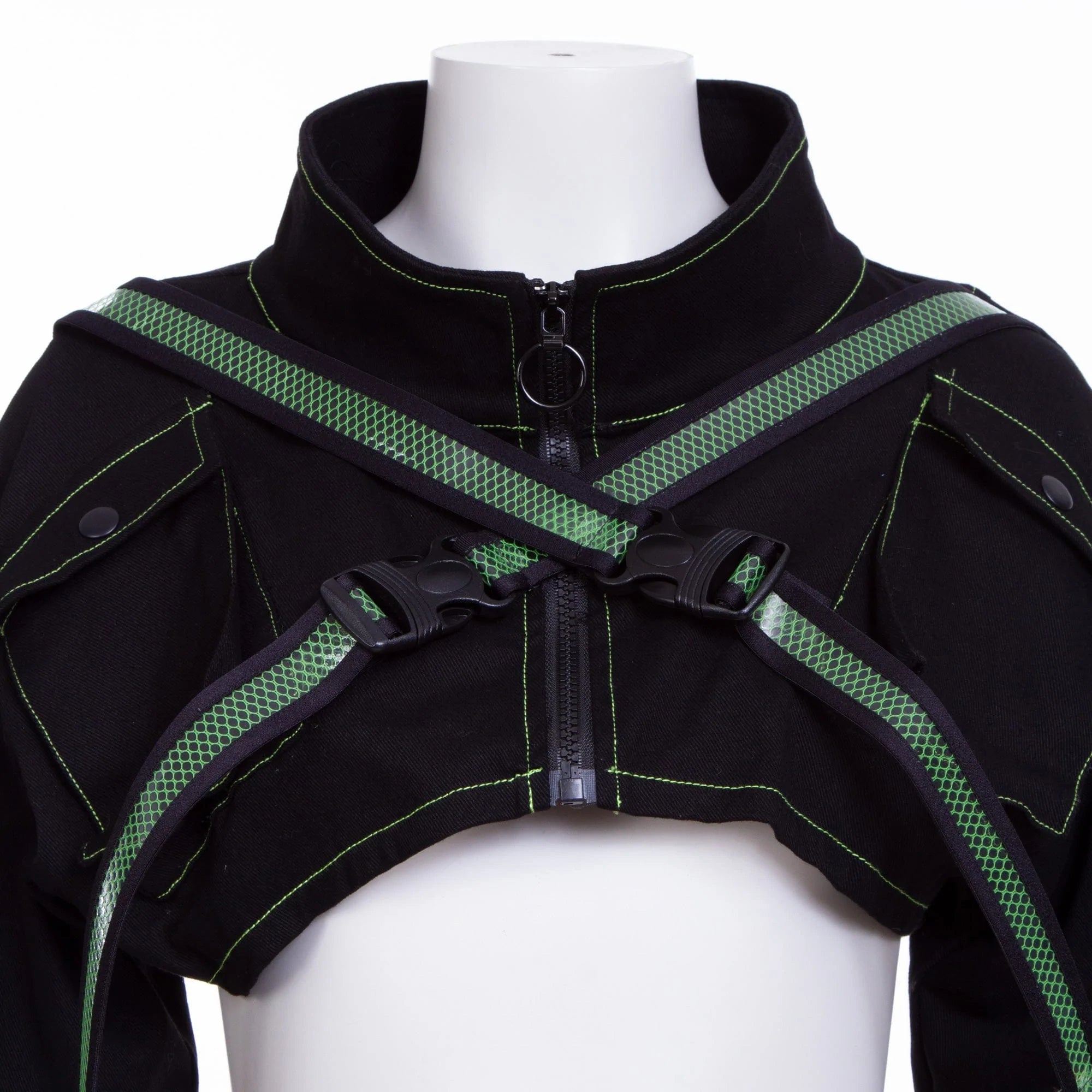 RNG Women's Grunge Stand Collar Straps Short Jacket Green