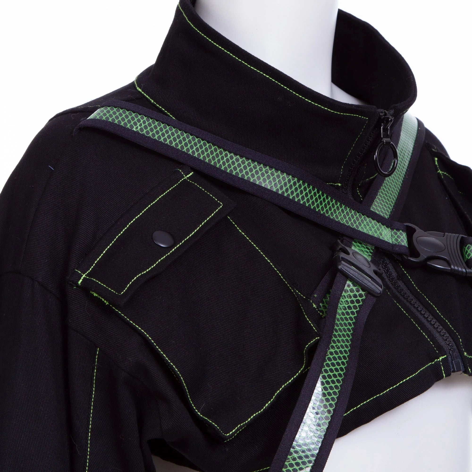 RNG Women's Grunge Stand Collar Straps Short Jacket Green