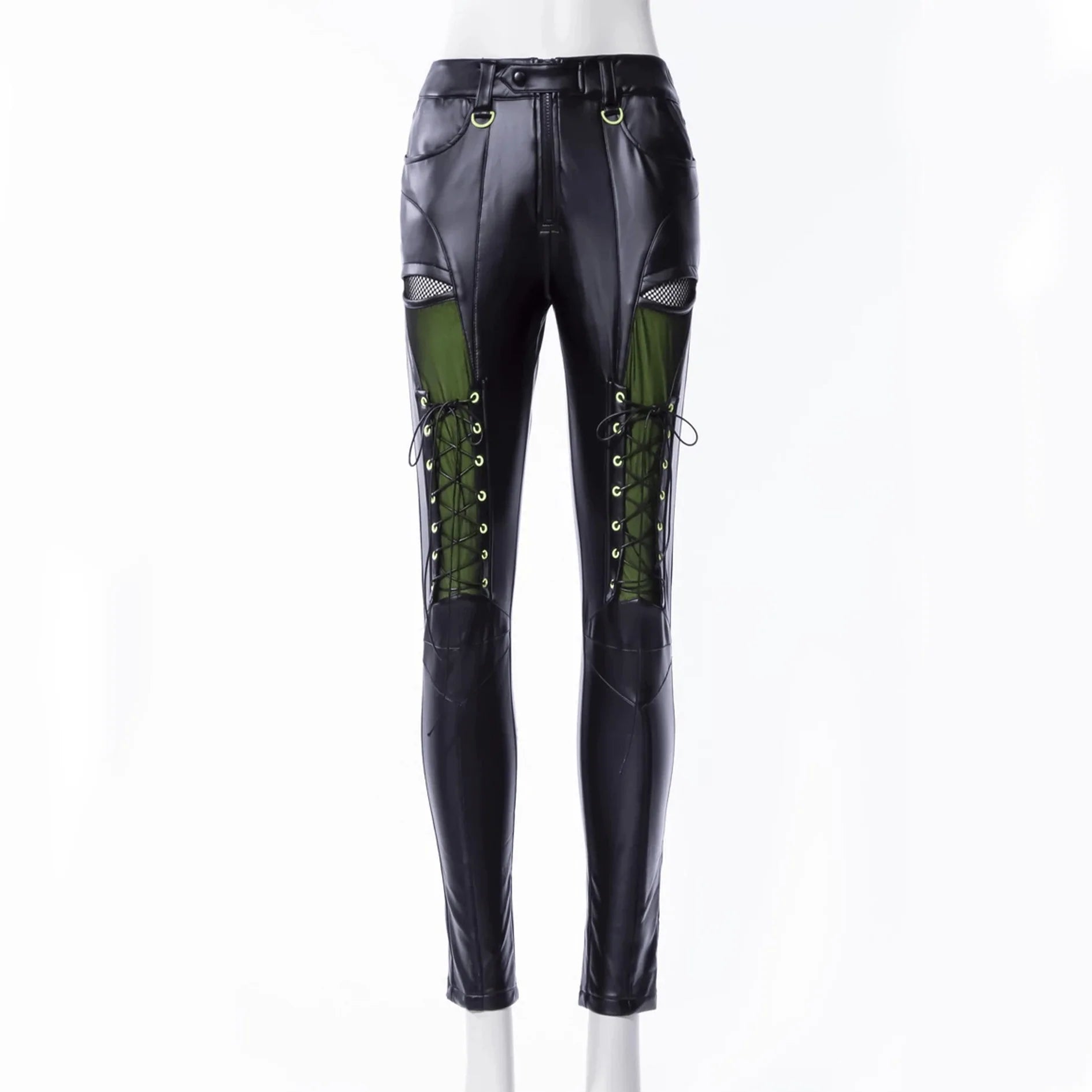 RNG Women's Punk Contrast Color Faux Leather Leggings