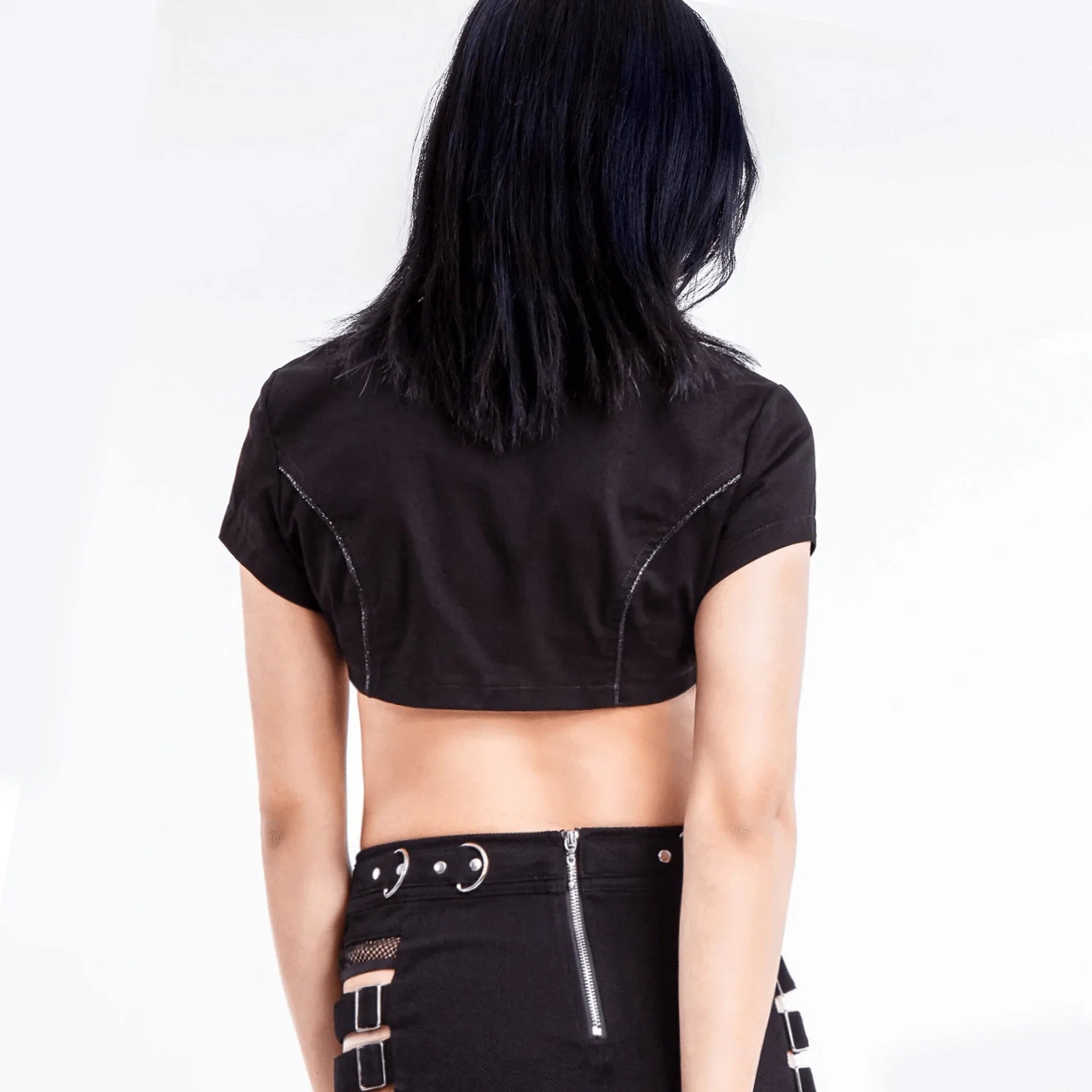 RNG Women's Punk Stand Collar Irregular Crop Top